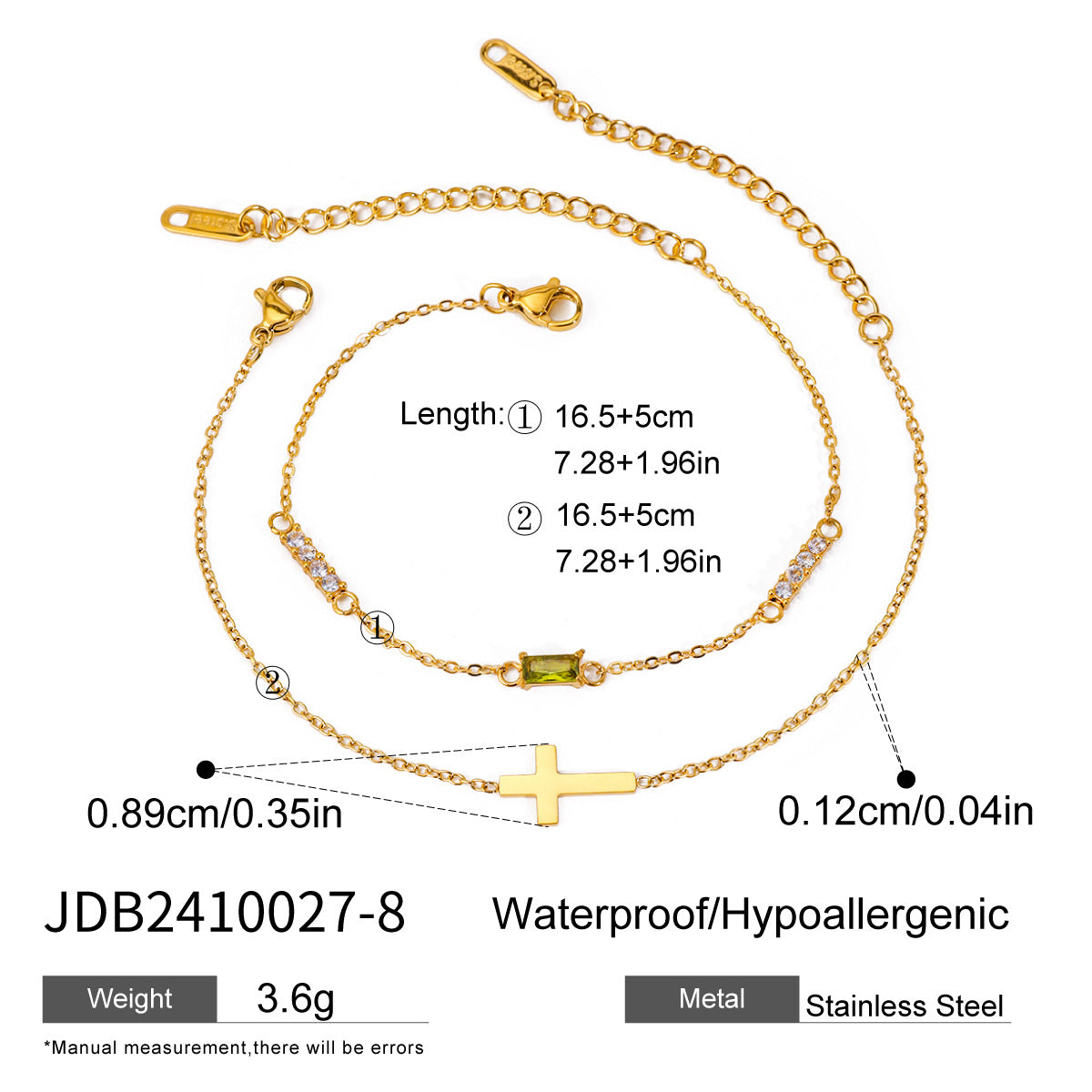 Damen Doppelarmband mit funkelnden Zirkonia und Kreuzanhänger Shop Nory
