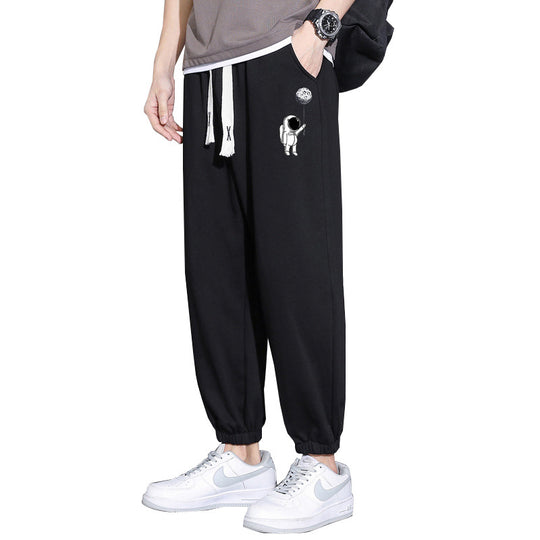 Herren Lockere Jogginghose mit Astronauten-Print, Kordelzugbund und elastischen Saumbündchen Shop Nory