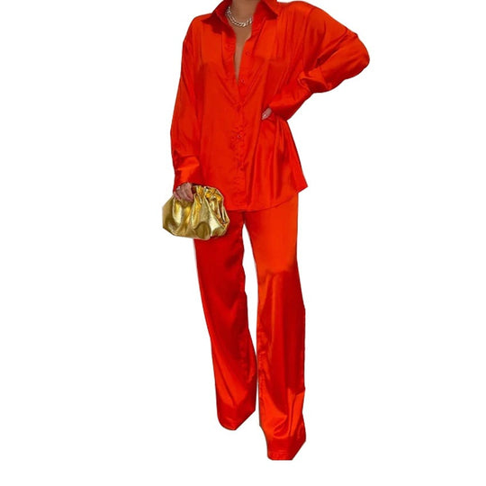 Damen Satin-Hemd und Palazzo-Hose Lounge-Set Shop Nory