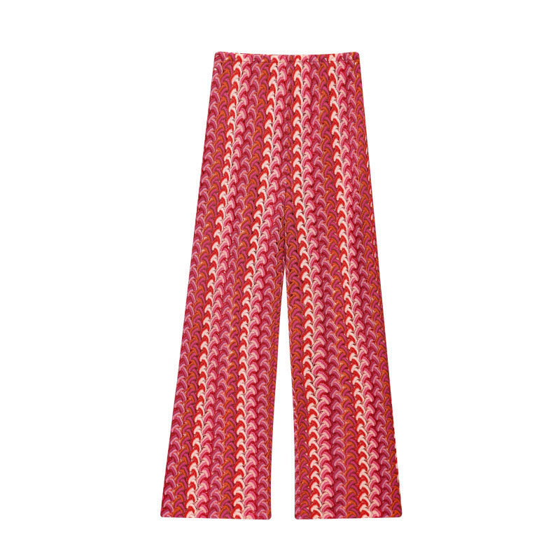 Damen weite Palazzohose mit auffälligem Wellenmuster und elastischem Bund Shopnory