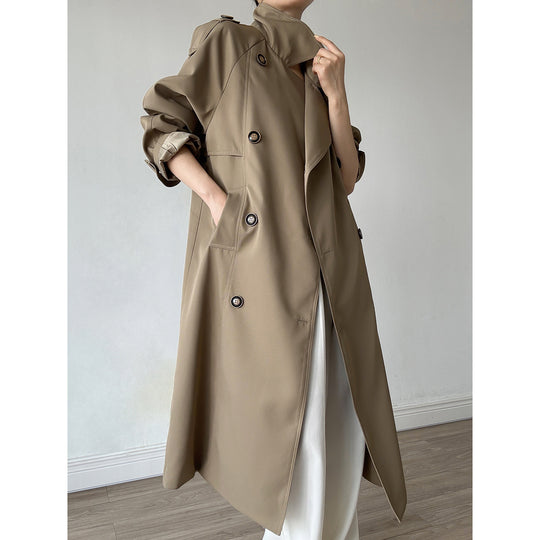 Damen Oversize Mantel im Trench-Stil mit Raglanärmeln und doppelreihiger Knopfleiste Shop Nory
