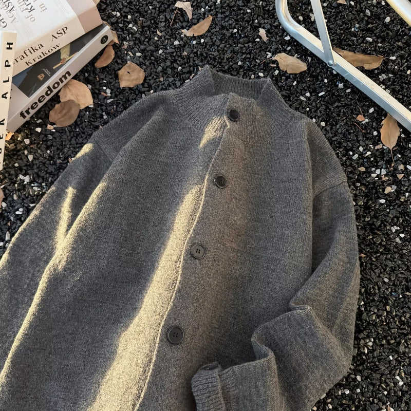 Unisex Oversized Wollmix-Cardigan mit Rundhalsausschnitt, Knopfleiste und geripptem Saum Shop Nory