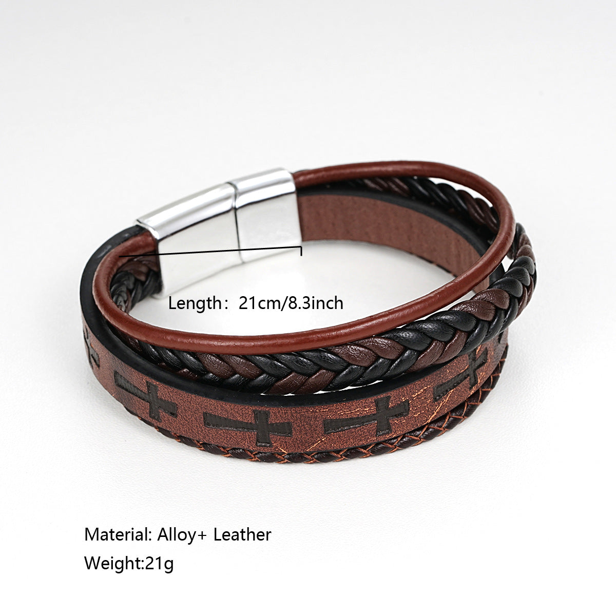 Damen multifunktionales Lederarmband mit geflochtenem Design und Kreuzsymbolen Shop Nory