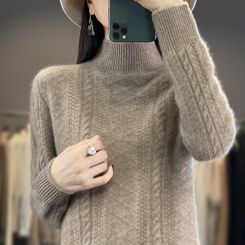 Damen Weicher Zopfstrick-Mockneck-Pullover mit leichtem Mohair-Effekt Shop Nory