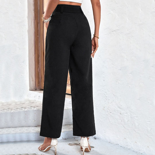 Damen Elegante Hochbund-Hose mit weitem Bein und Bindegürtel Shop Nory