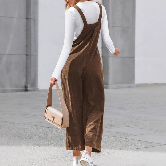 Damen Lässige Cord-Latzhose mit weitem Bein & verstellbaren Trägern Shop Nory