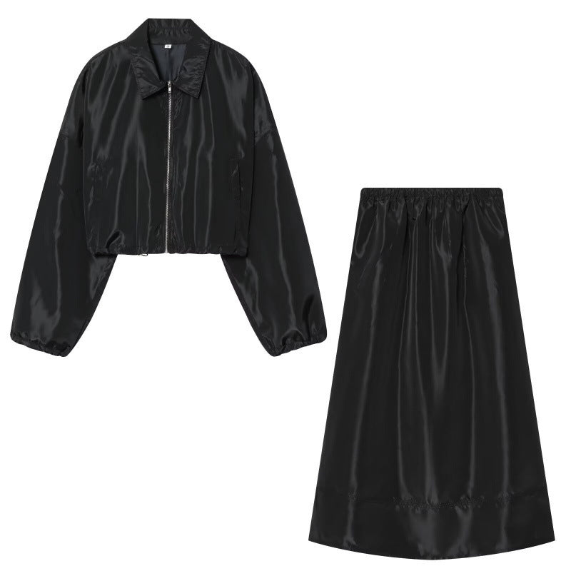 Damen Cropped Bomberjacke aus Satinoptik mit Reißverschluss und elastischem Saum Shop Nory
