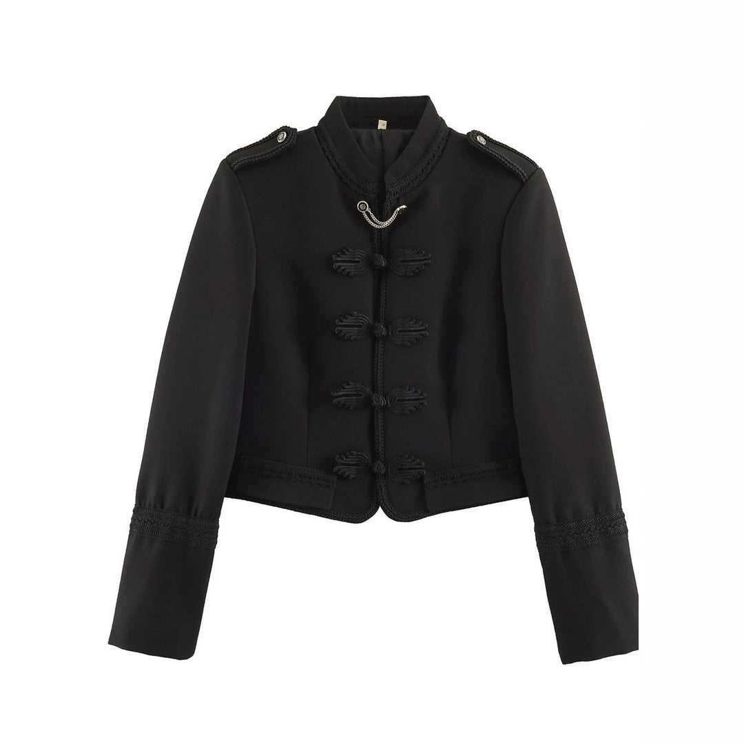 Damen Kurzblazer im Militärstil mit Kordelverzierung, Stehkragen und Zierfroschknöpfen Shop Nory