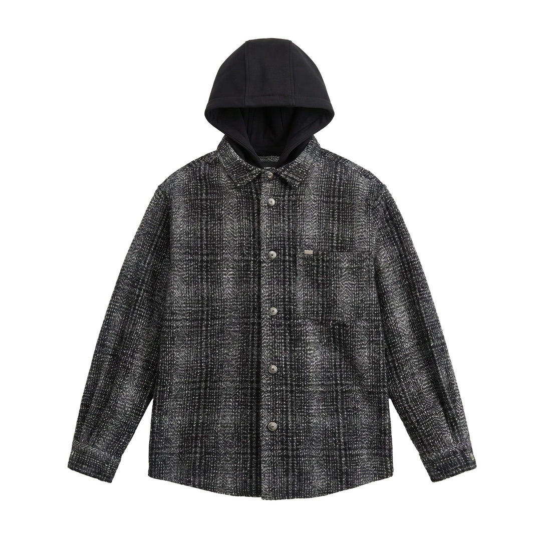 Herren Kapuzen-Overshirt im Wollmix mit Karomuster und aufgesetzter Brusttasche Shop Nory