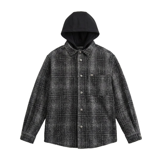 Herren Kapuzen-Overshirt im Wollmix mit Karomuster und aufgesetzter Brusttasche Shop Nory
