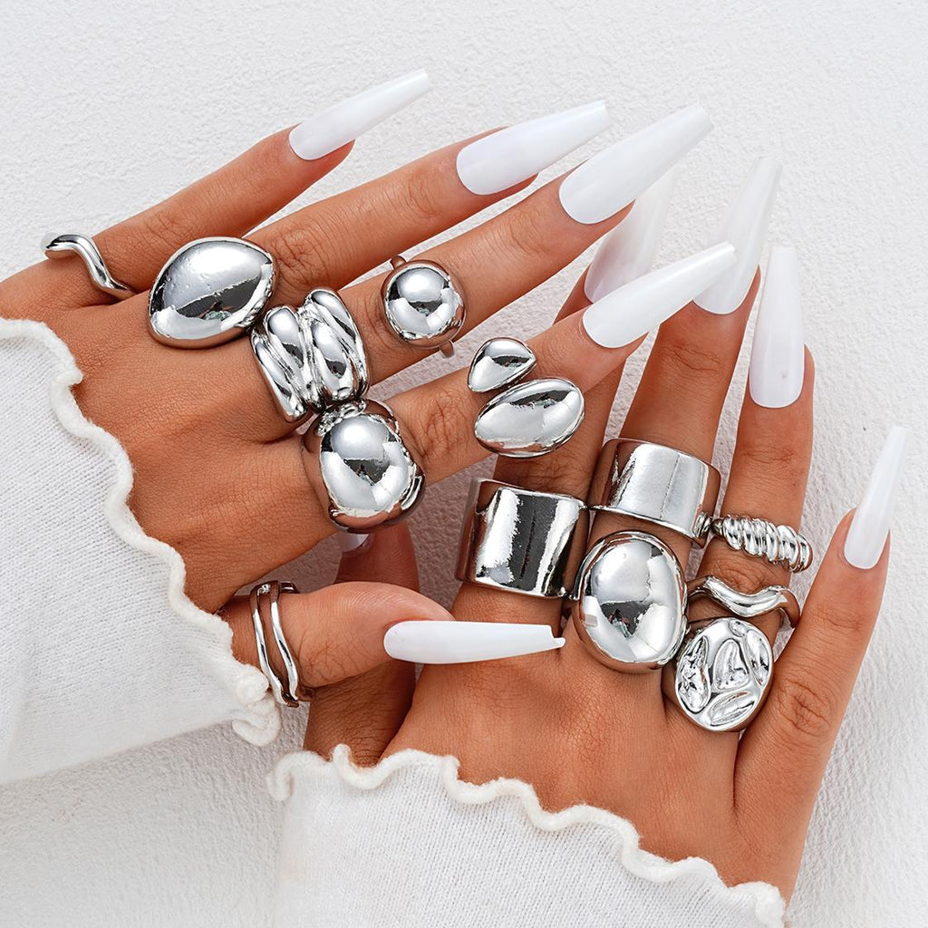 Damen Ring-Set mit modernen, geschwungenen und glänzenden Designs Shop Nory