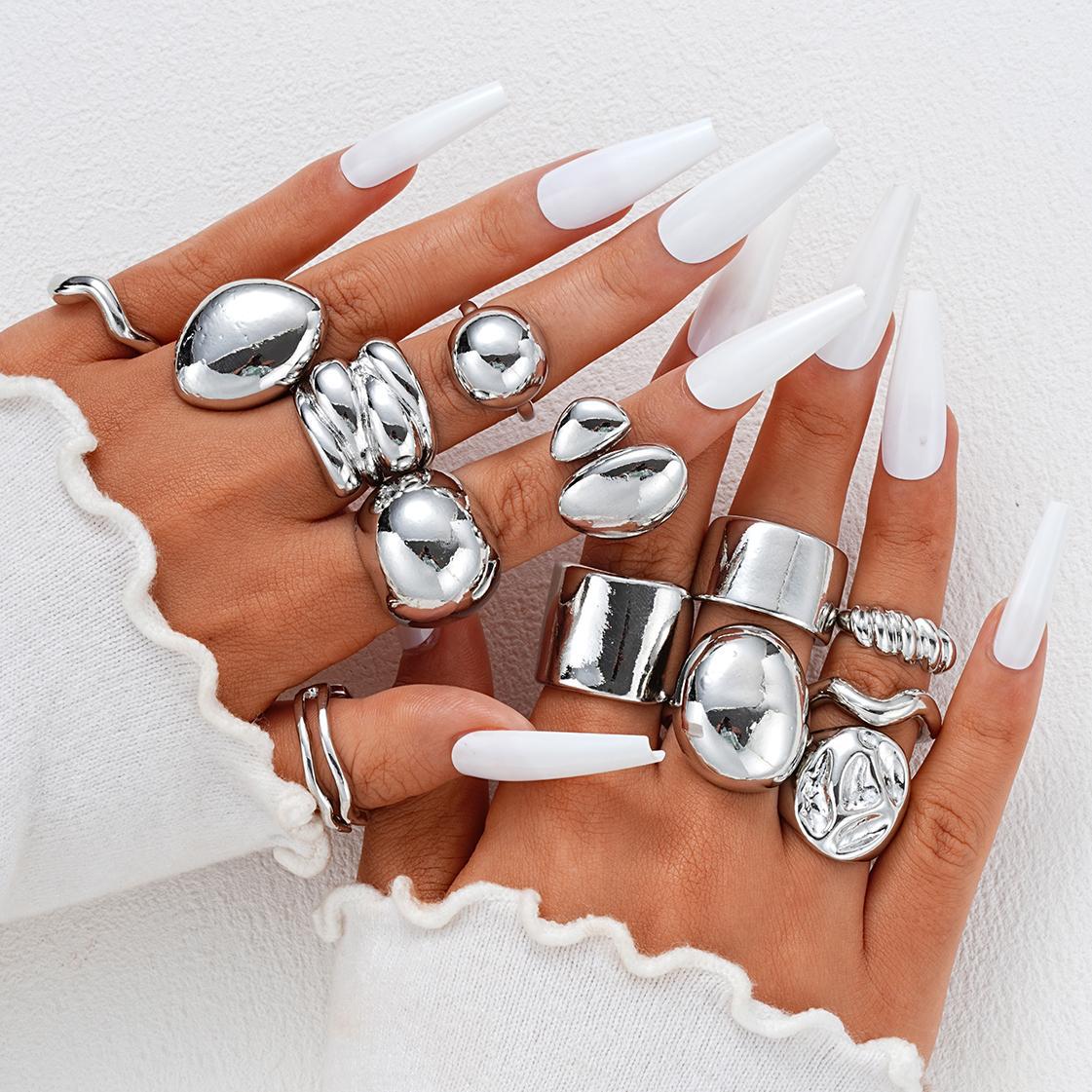 Damen Ring-Set mit modernen, geschwungenen und glänzenden Designs Shop Nory