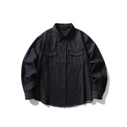 Unisex Kastenförmiges Denim-Overshirt mit Pattentaschen und Hemdkragen Shop Nory