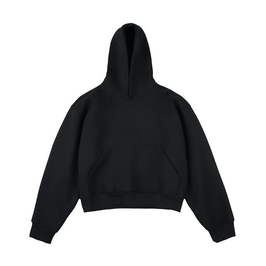 Unisex Kastiger gekürzter Kapuzenpullover mit Kängurutasche und geripptem Saum Shop Nory