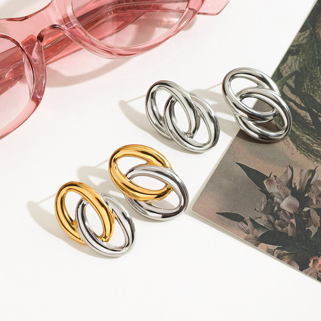 Damen Edelstahl Ohrringe mit modernem Doppelring-Design Shop Nory