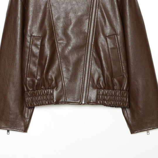 Damen taillierte Lederoptik-Bikerjacke mit hohem Funnelkragen Shop Nory