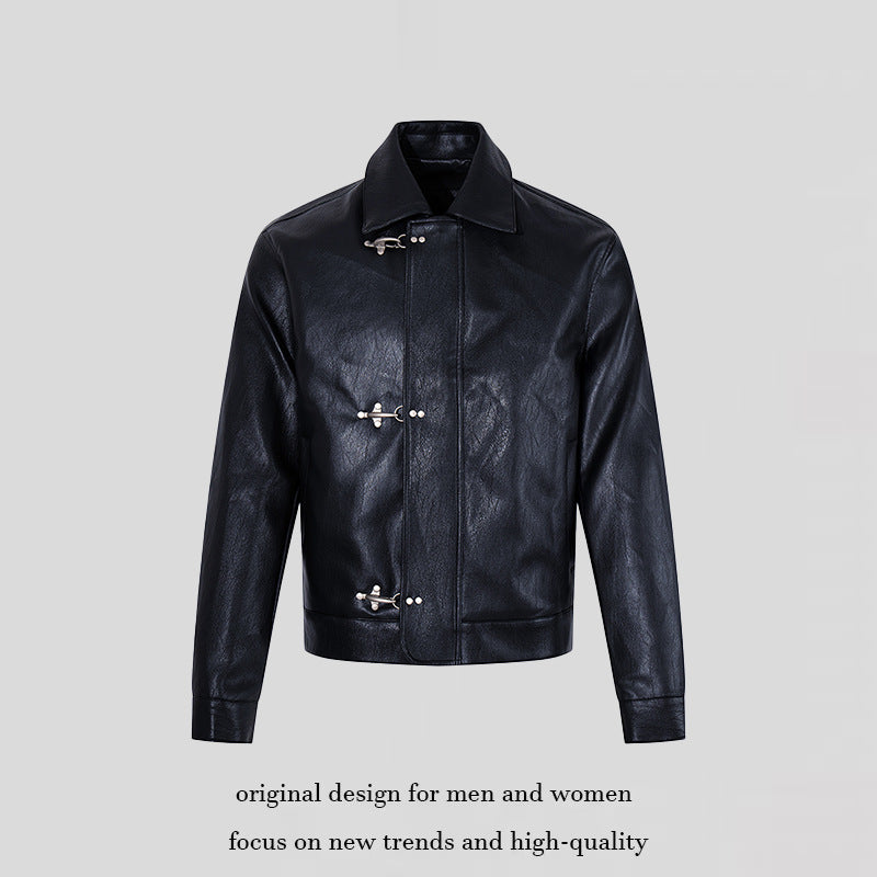 Herren Lederjacke mit Knebelverschlüssen, kurzem Schnitt und Hemdkragen Shop Nory
