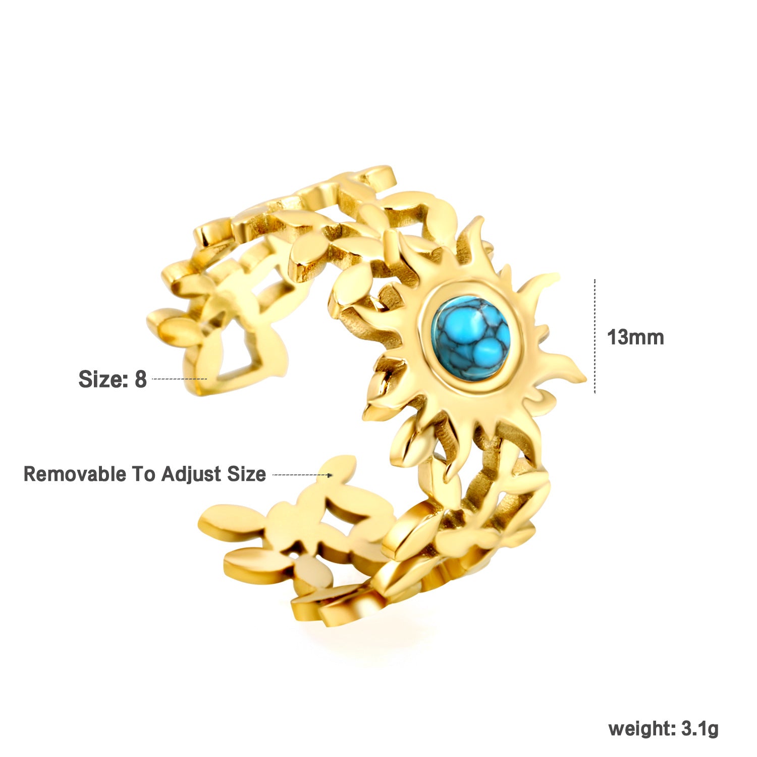 Damen Offener Ring mit kunstvollem Sonnenmotiv und anpassbarem Design Shop Nory