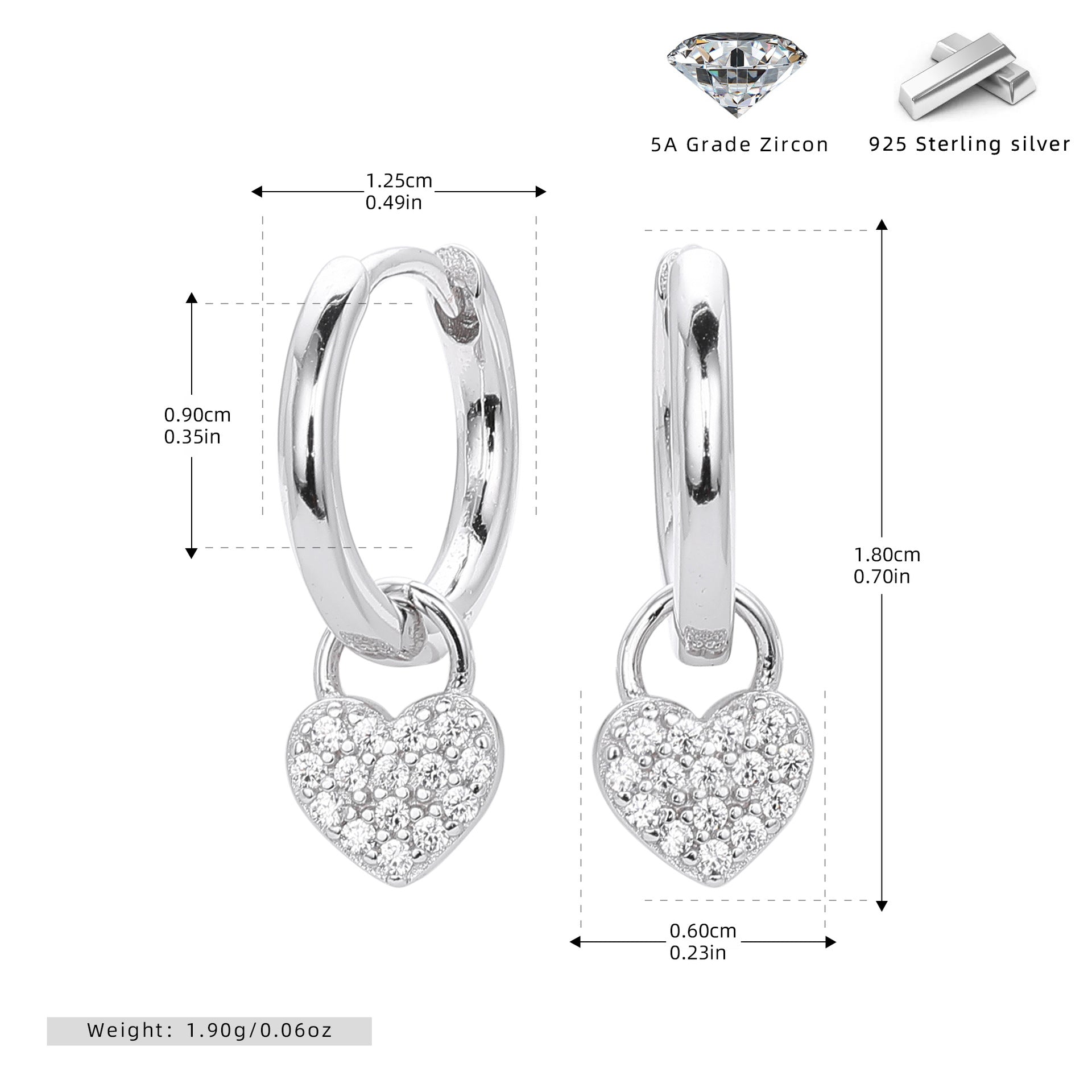 Damen Ohrhänger mit funkelndem Herzanhänger und hochwertigem 925 Sterlingsilber Shop Nory