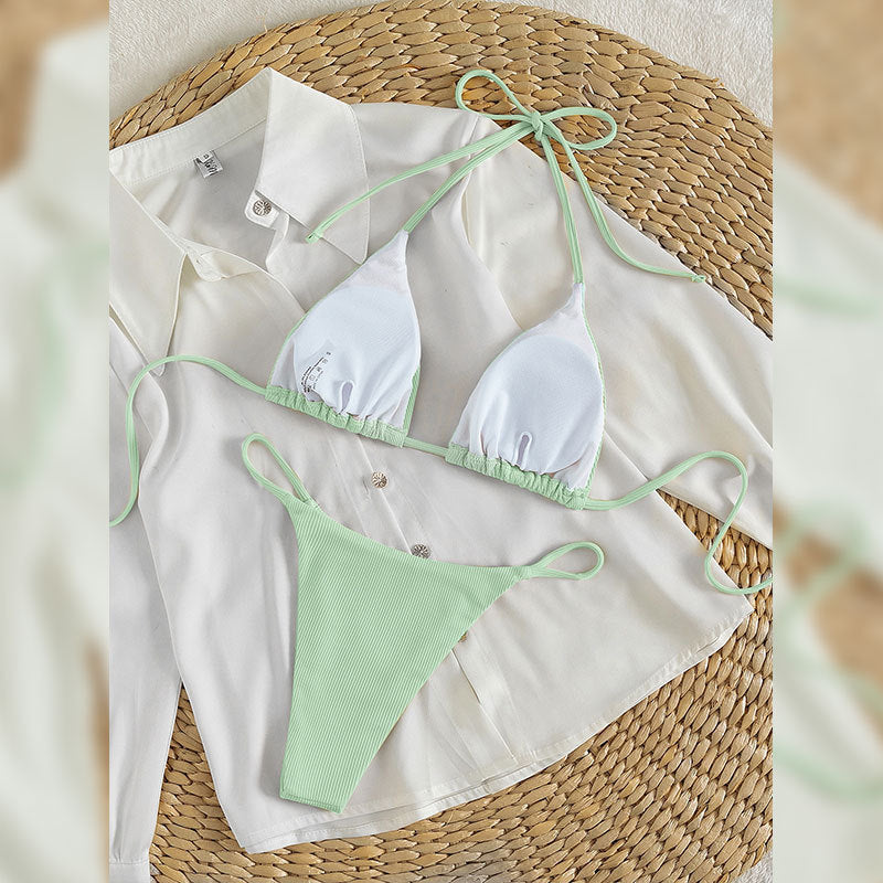 Damen Triangel-Bikini mit verstellbaren Bändern und rippierter Textur