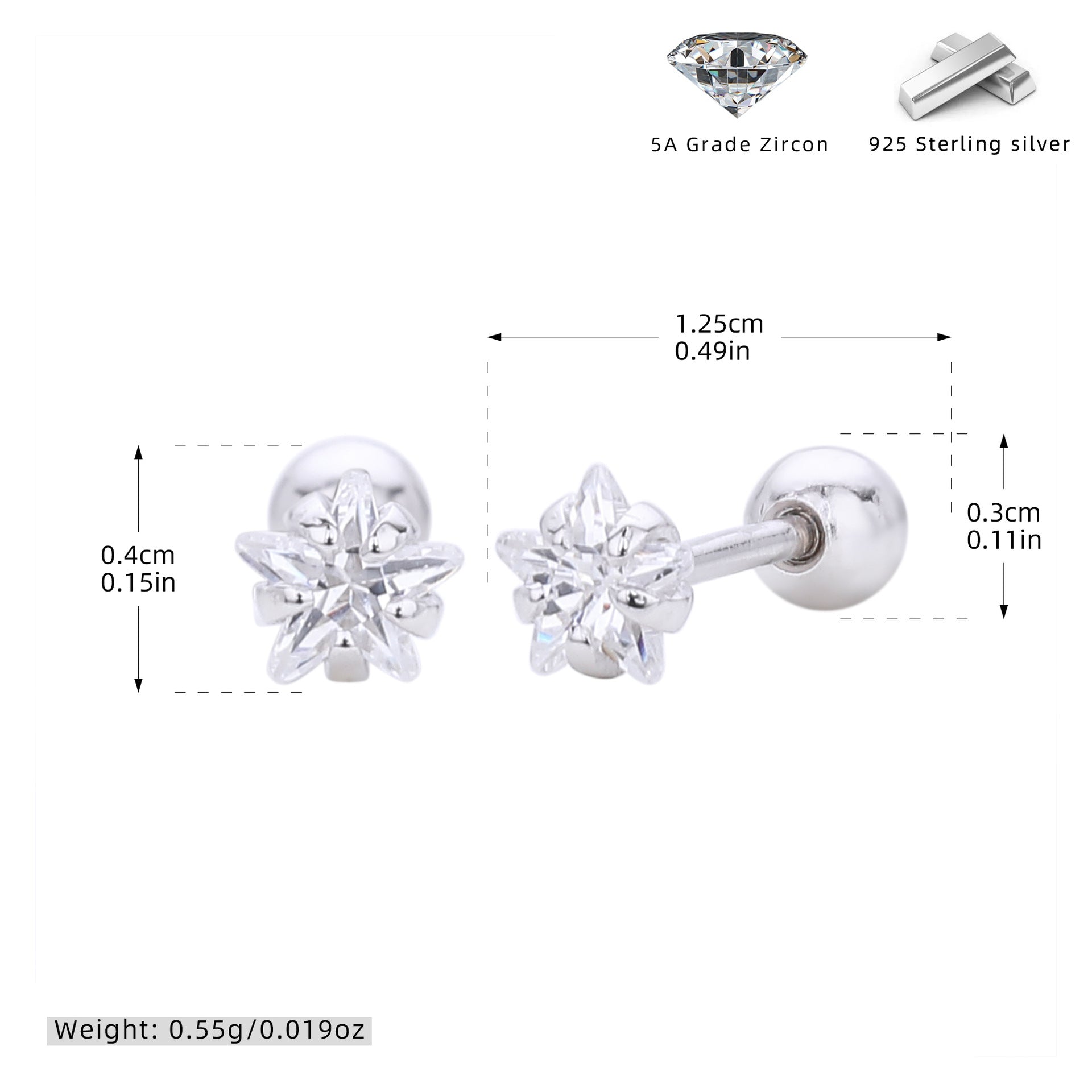 Damen Ohrstecker mit funkelndem Zirkon und hochwertiger 925er Sterling Silberfassung Shop Nory