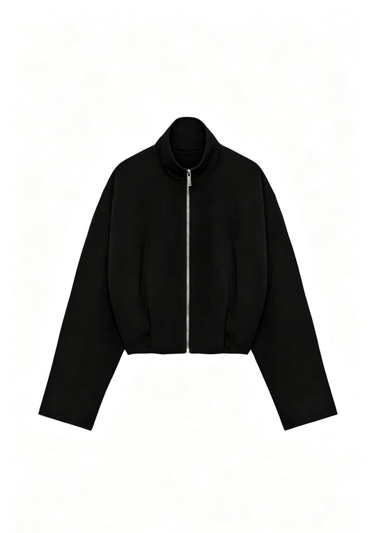 Damen Kurze Boxy-Jacke mit Stehkragen und sichtbarem Metallreißverschluss Shop Nory