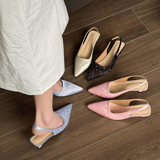 Damen glamouröse Slingback-Pumps mit feinen Glitzer-Applikationen und spitzem Design Shopnory