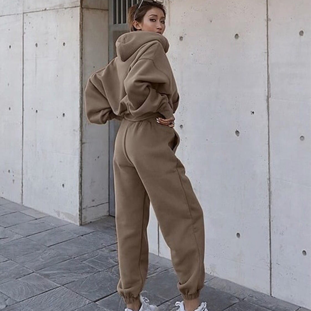 Damen lässiges Oversize-Kapuzen-Sweatset mit Cropped-Hoodie und Highwaist-Jogginghose Shop Nory