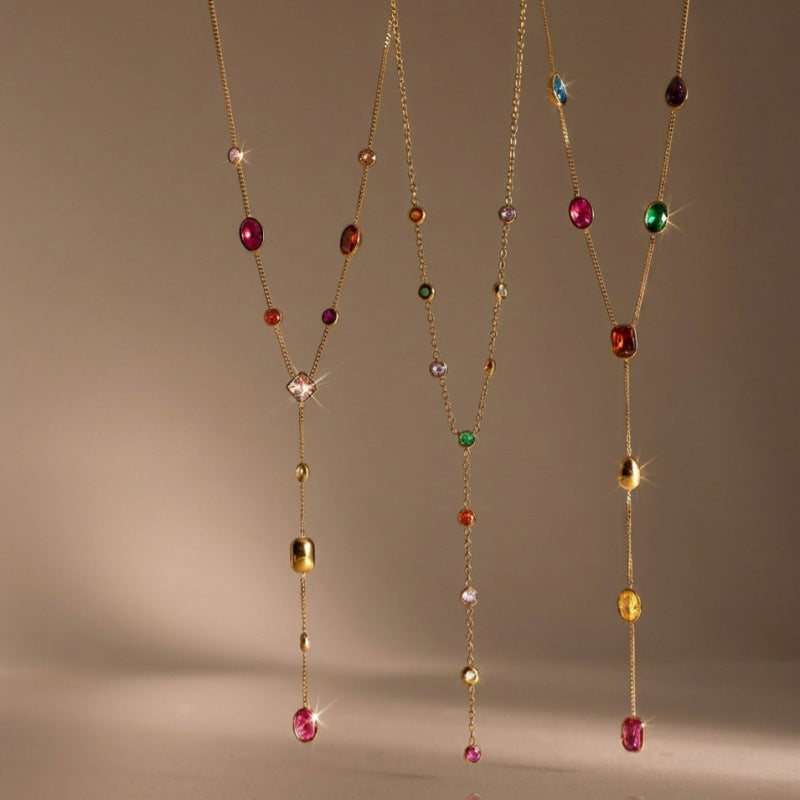 Damen Halskette mit bunten Zirkonia-Anhängern Shop Nory