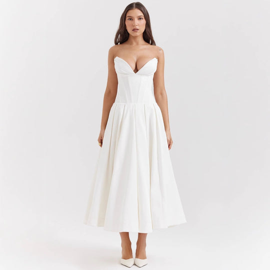 Damen A-Linien Abendkleid mit Korsett-Oberteil und schwingendem Rock