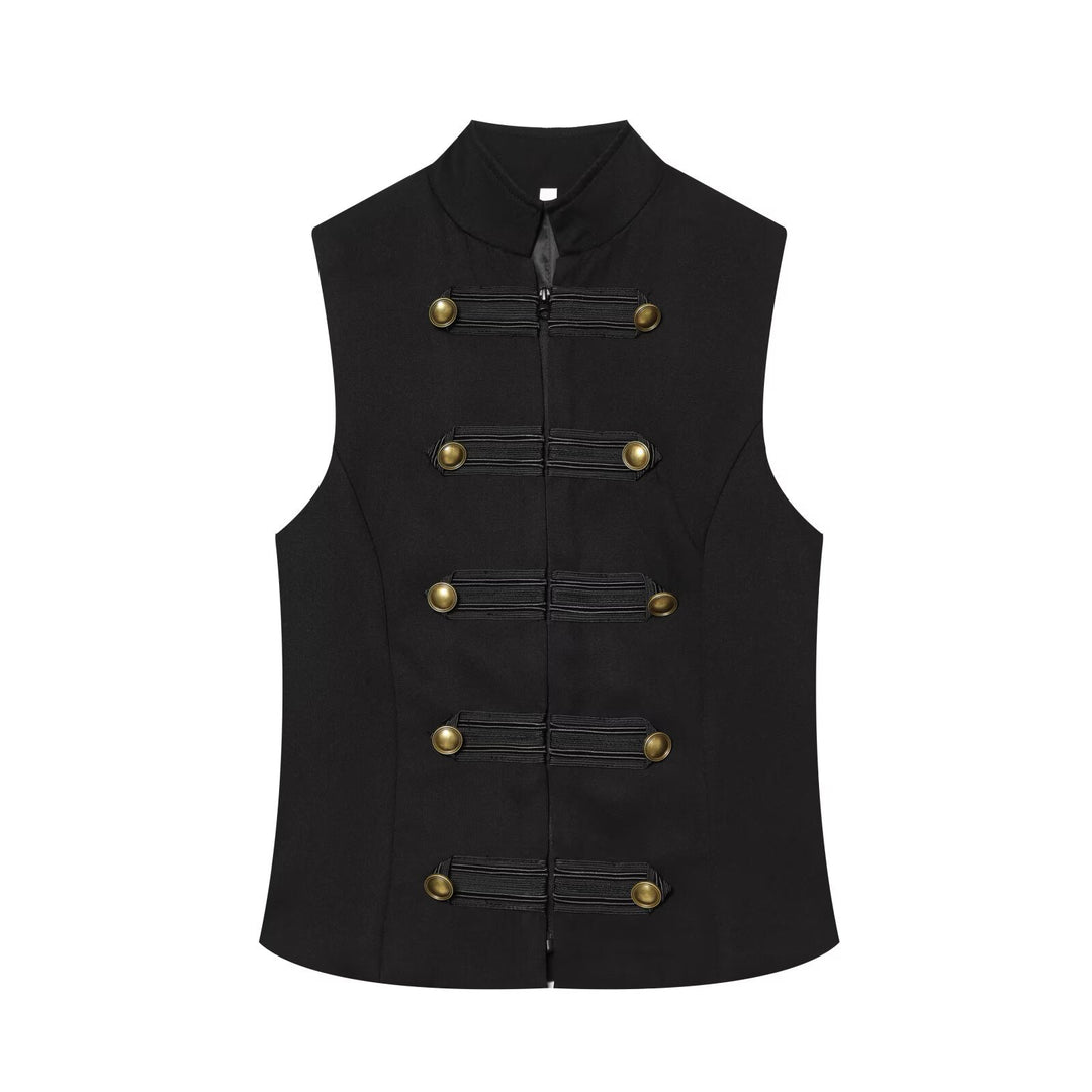 Damen taillierte Militärweste mit Stehkragen und Zierfroschverschlüssen Shop Nory