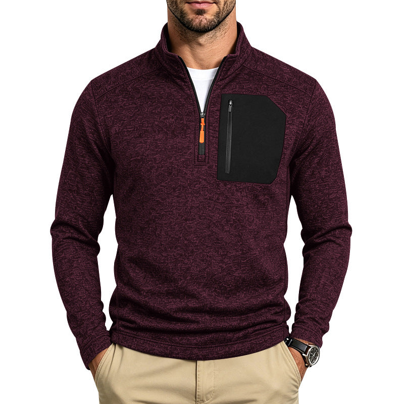 Herren Texturierter Troyer-Pullover mit halbem Reißverschluss und Brust-Zip-Tasche Shop Nory