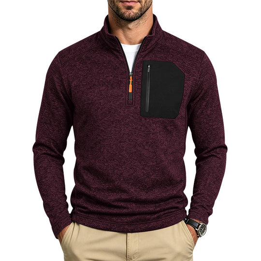 Herren Texturierter Troyer-Pullover mit halbem Reißverschluss und Brust-Zip-Tasche Shop Nory