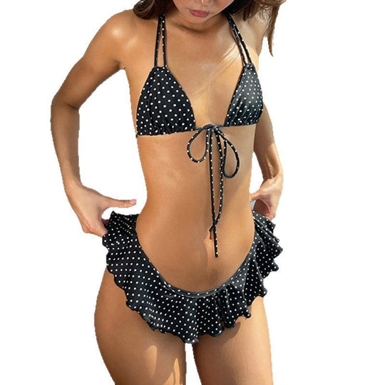 Damen Bikini Set mit rüschenartigem Höschen und verspieltem Punkte-Muster