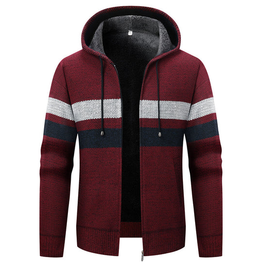 Herren Kapuzen-Strickjacke mit Fleece-Innenfutter und Reißverschluss Shop Nory