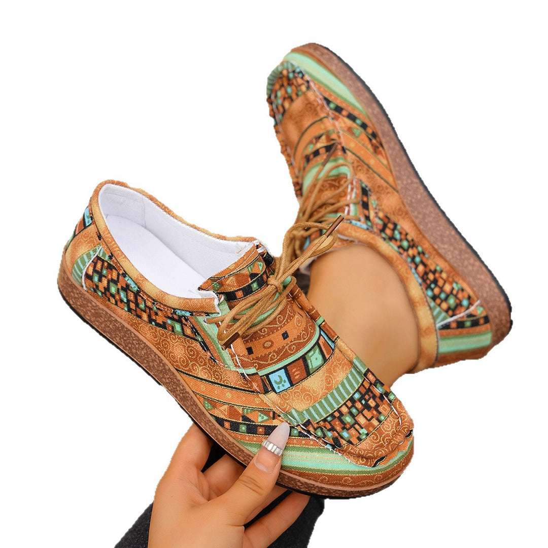 Damen bunte gemusterte Canvas-Schnürschuhe mit leichter Plateau-Sohle Shop Nory