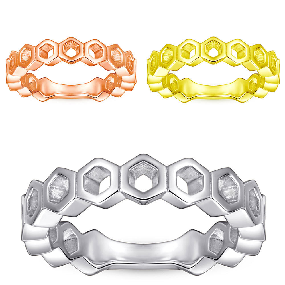 Damenring mit einzigartigem hexagonalem Design und modernem Hochglanz-Finish Shop Nory