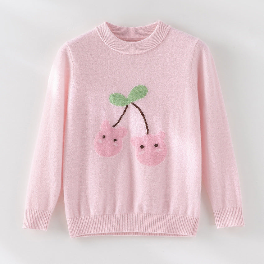 Damen Feinstrick-Pullover mit verspieltem Kirschen-Motiv und Rundhalsausschnitt Shop Nory