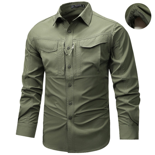 Herren Langarm Outdoor-Hemd mit Ripstop, Brustklappen und Reißverschlusstasche Shop Nory