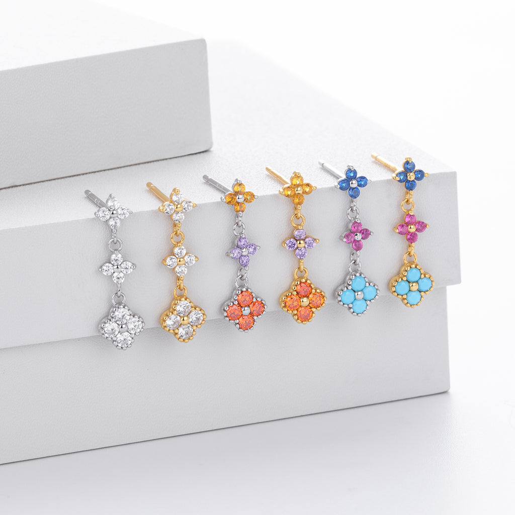 Damen Ohrhänger mit funkelnden Zirkonblüten aus hochwertigem 925 Sterlingsilber Shop Nory