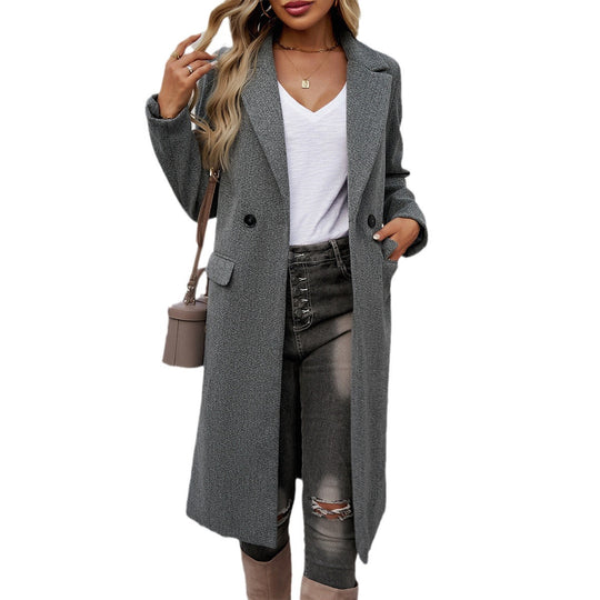 Damen nan eleganter Wollmix-Langmantel mit Reverskragen, taillierter Silhouette und verdeckter Knopfleiste Shop Nory