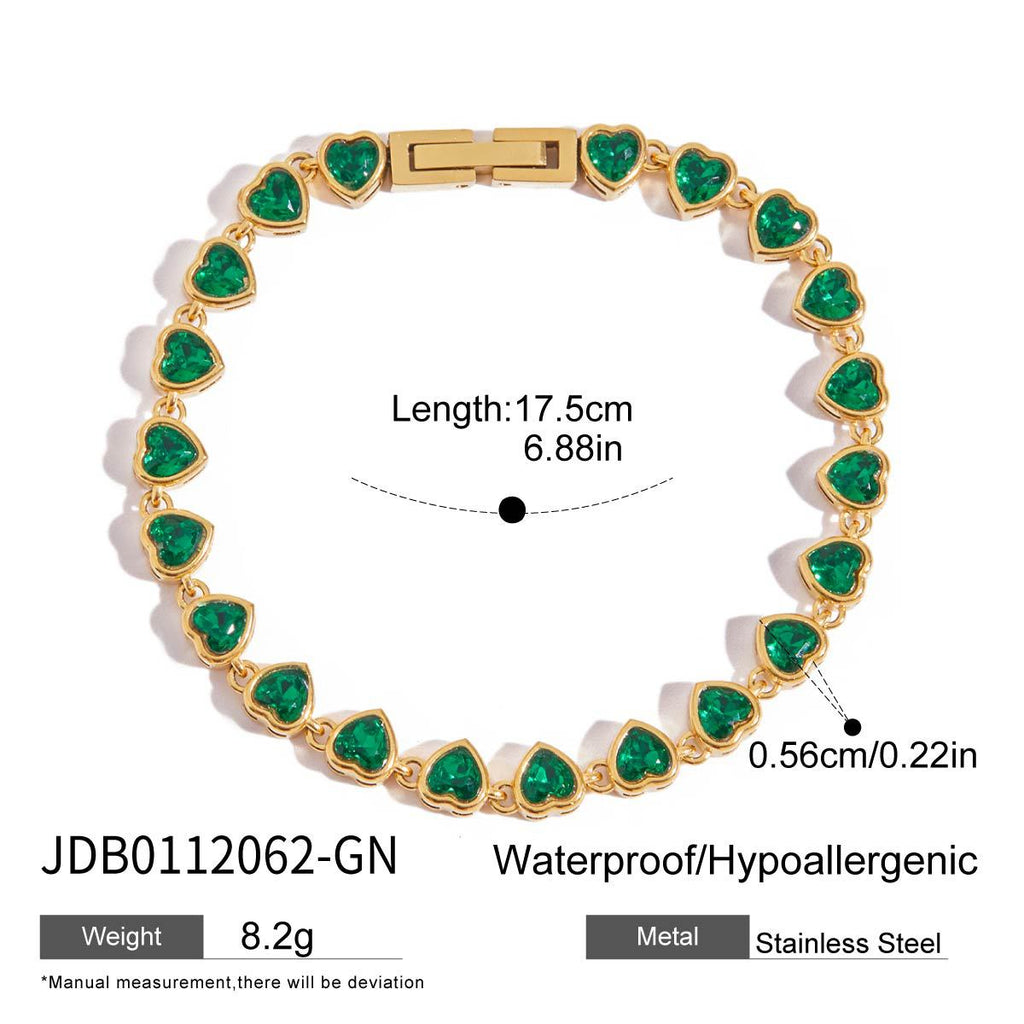 Damen Armband mit funkelnden Zirkonia und grünem Kristall-Design Shop Nory