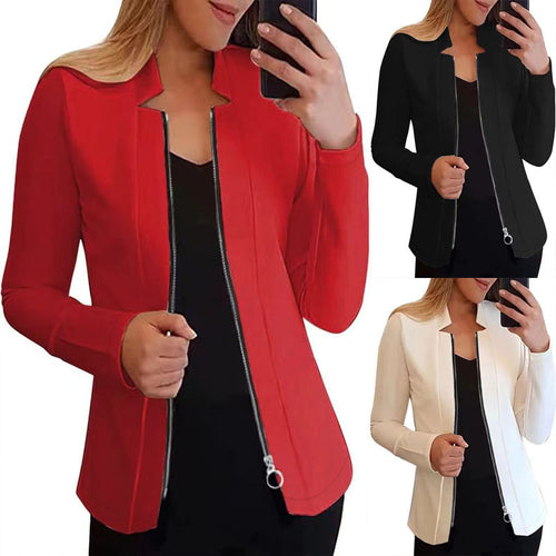 Damen Taillierter Scuba‑Blazer mit Stehkragen und durchgehendem Reißverschluss Shop Nory