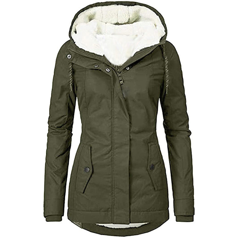 Damen Wasserabweisender Parka mit Teddyfutter, Kapuze und Taillierter Passform Shop Nory