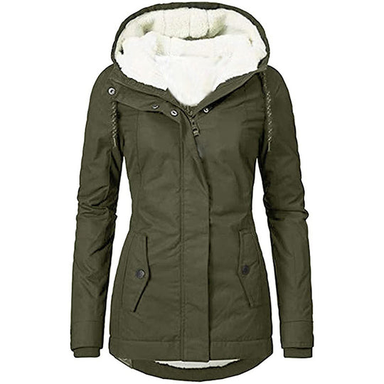 Damen Wasserabweisender Parka mit Teddyfutter, Kapuze und Taillierter Passform Shop Nory