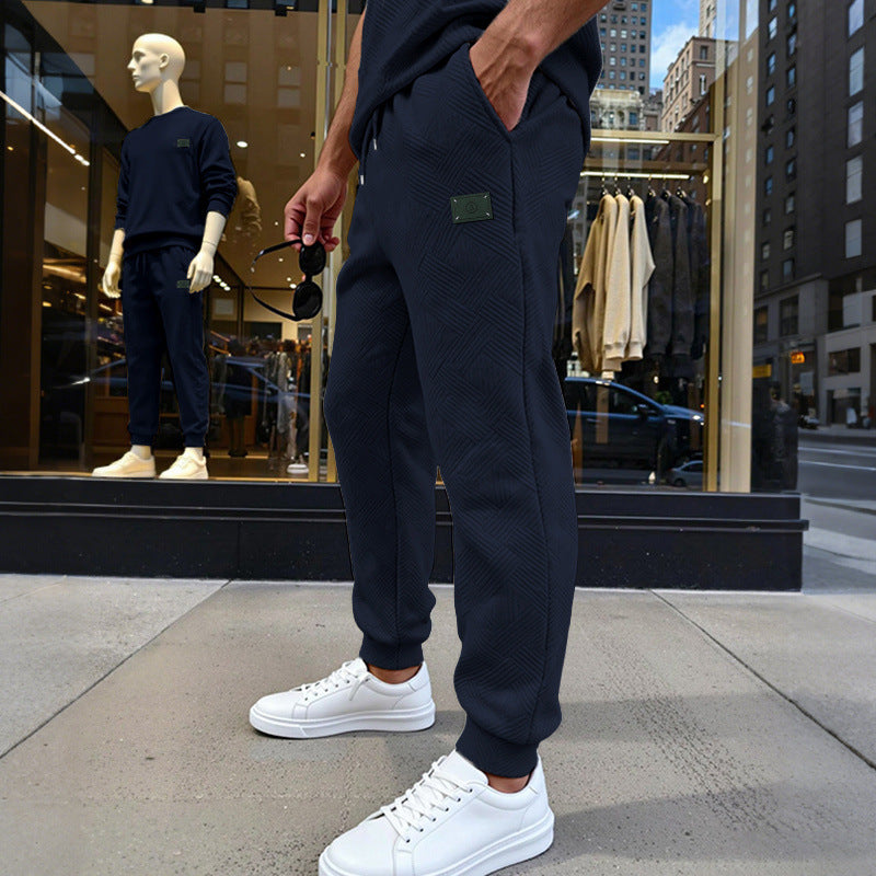 Herren Strukturierte Jogginghose mit geometrischer Waffelstruktur und elastischen Bündchen Shop Nory