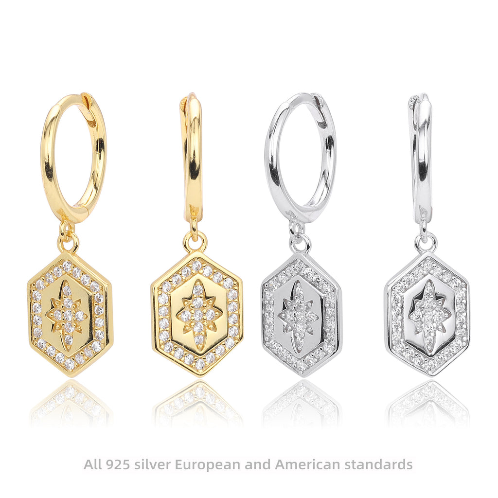Damen Ohrhänger mit hexagonalem Design und funkelnden Zirkonia Shop Nory
