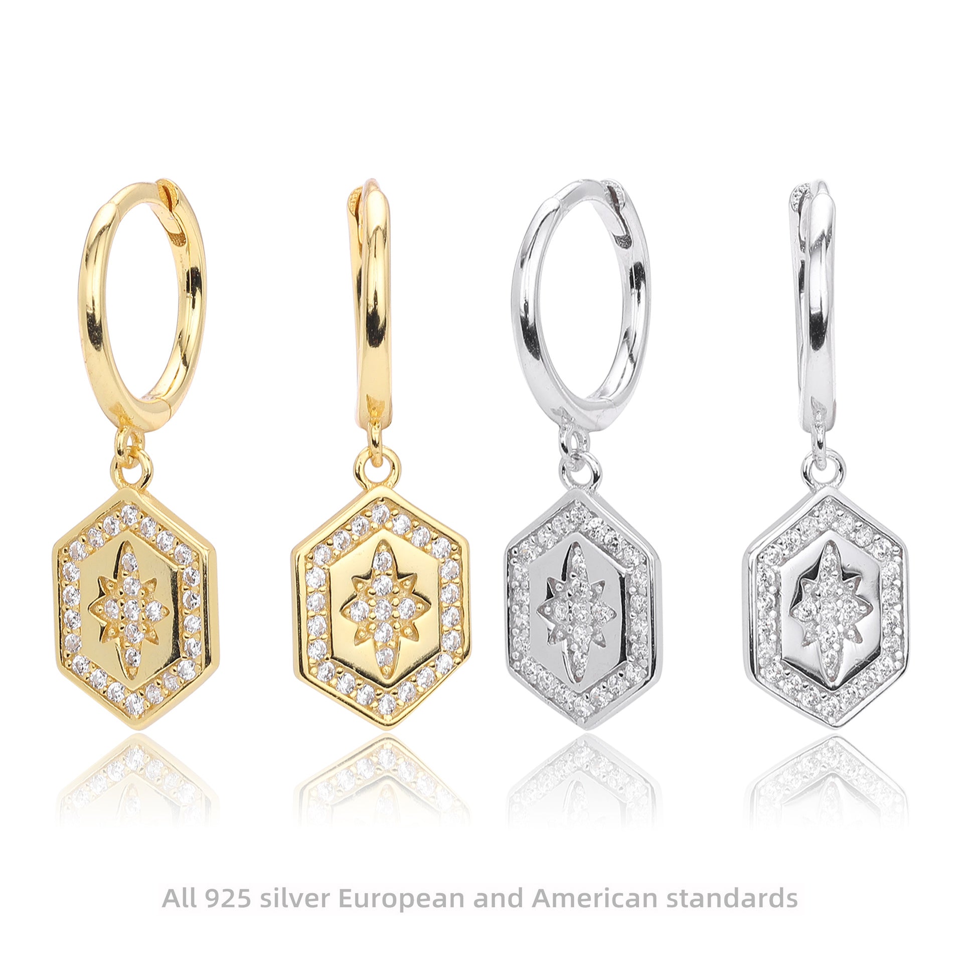 Damen Ohrhänger mit hexagonalem Design und funkelnden Zirkonia Shop Nory