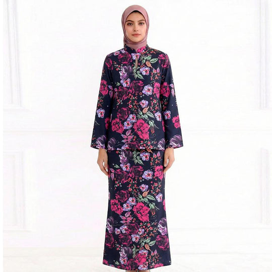 Damen Zweiteiliges Modest-Set aus Tunika mit Stehkragen und geradem Maxirock mit Blumenprint Shop Nory