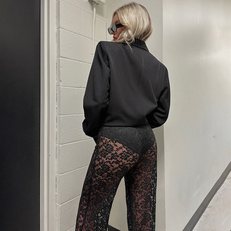 Damen Elegante Spitzenhose mit weitem Bein und hoher Taille